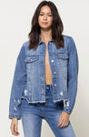 Classic Denim Jacket with Raw Hem