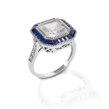 Kelly Herd Large Asscher Cut/Blue Spinel Ring- Sterling Silver