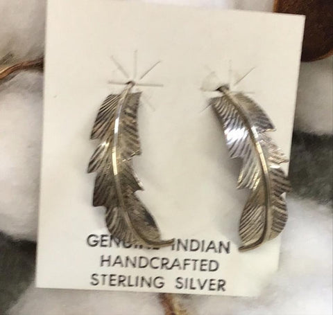 Feather Sterling Hoop Earrings