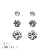 Cubic Zirconia Post Earrings 3 Piece Set