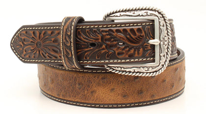 Ariat Men's Ostrich Print Floral Belt