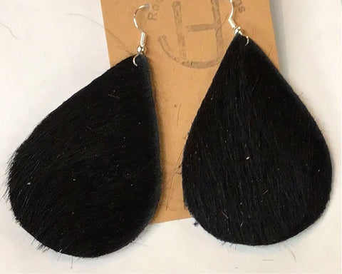 Black Hair On Leather Earrings