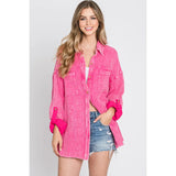 Mineral Washed Cotton Shirt- Fuchsia