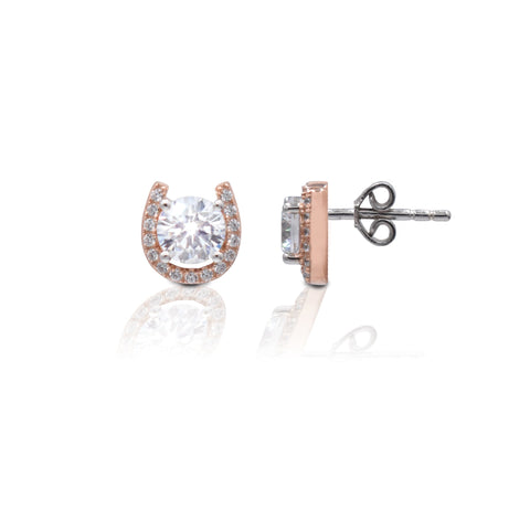 Kelly Herd Rose Gold Plated Horseshoe Stud Earrings-Sterling Silver