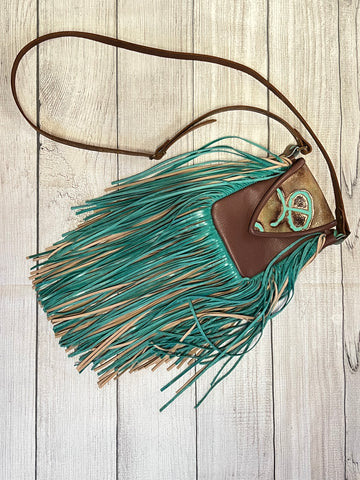 Turquoise Brand With Brown & Turquoise Fringe Crossbody Purse