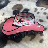 Pink & White Cheetah Print Cowboy Hat Claw Clip