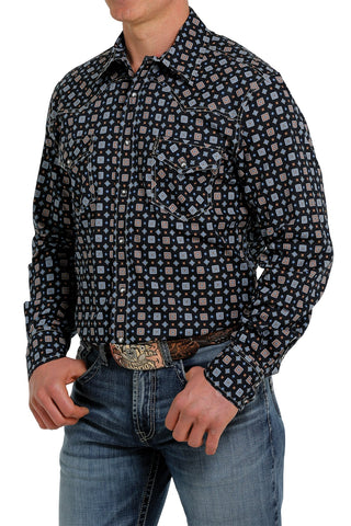 Cinch Men's Black/Blue/Orange Print Shirt