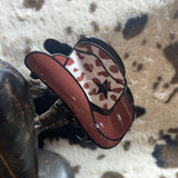 Brown & White Cheetah Print Cowboy Hat Claw Clip