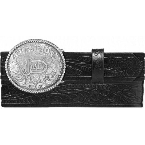 Justin Black Tooled Leather Belt