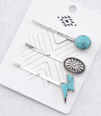 Turquoise Lightning Bolt Hair Pin Set