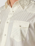 Wrangler Men's Dobby Stripe Snap Shirt-Light Tan