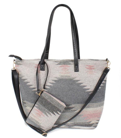 Black/Grey/Pink Aztec Print 2 in 1 Tote