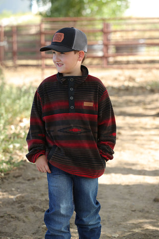 Cinch Boy’s Aztec Print Polar Fleece Pullover - Brown