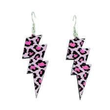 Pink Cheetah Lightning Bolt Earrings