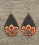 Leather Tooled Floral Teardrop Earrings