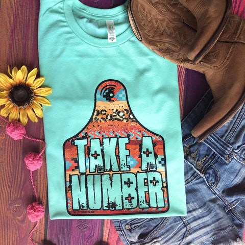 Western Cattle Tag "Take A Number" Tee - Mint