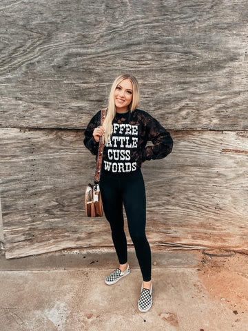 Distressed Coffee, Cattle, & Cuss Words Sweatshirt