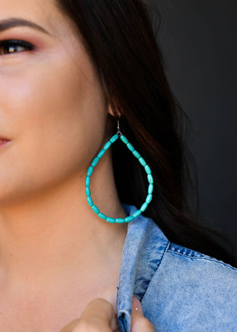 Green Turquoise Beaded Hoop Earring on Fishhook