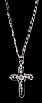 Silver Black Inlay Cross with Blue Stone Necklace