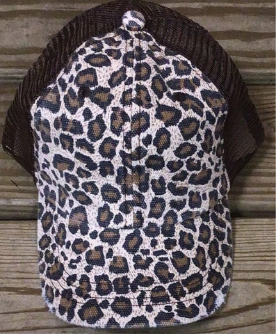 Brown Leopard Ponytail Trucker Cap