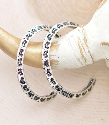 Aztec Silver Hoop Earrings