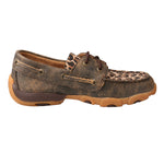 Twisted X Kid's Distressed/Leopard Boat Shoe Driving Mocs D Toe