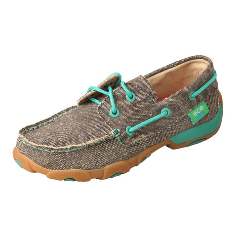 Twisted X Kid's Dust/Turquoise Boat Shoe Driving Mocs D Toe